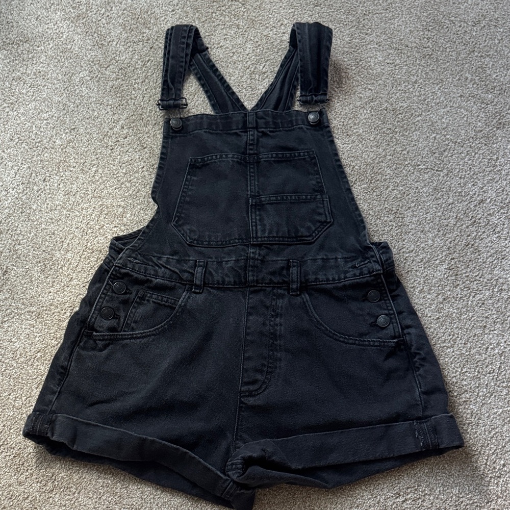 We The Free Black Denim Short Overalls Romper